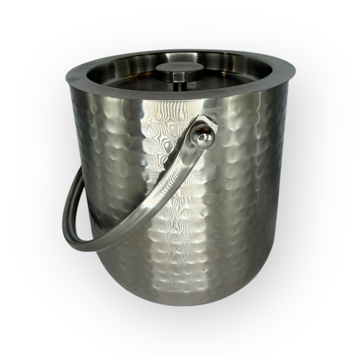 Hammered double-wall stainless ice bucket with lid and swing handle