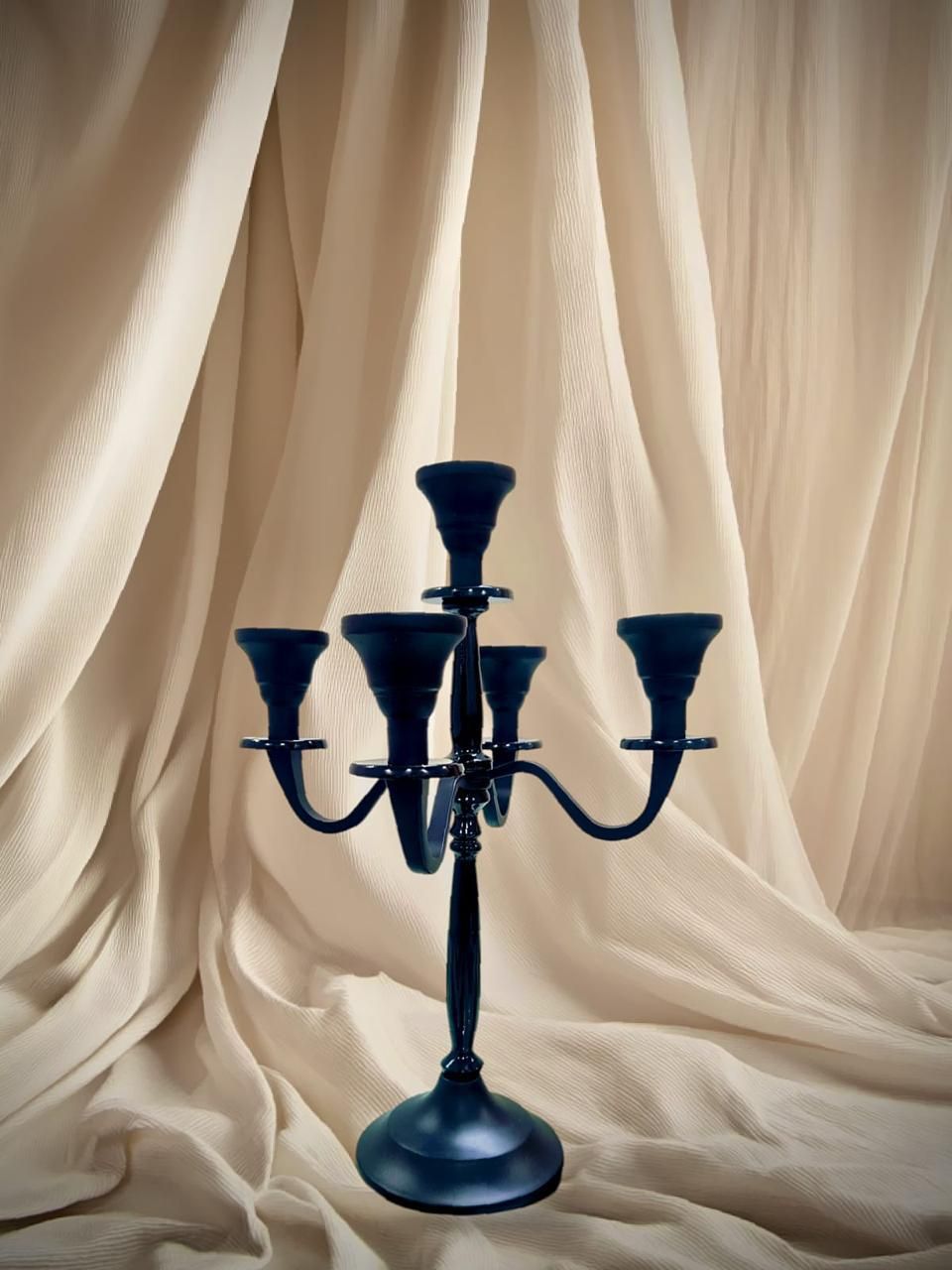 Navy enamel five-arm candelabra