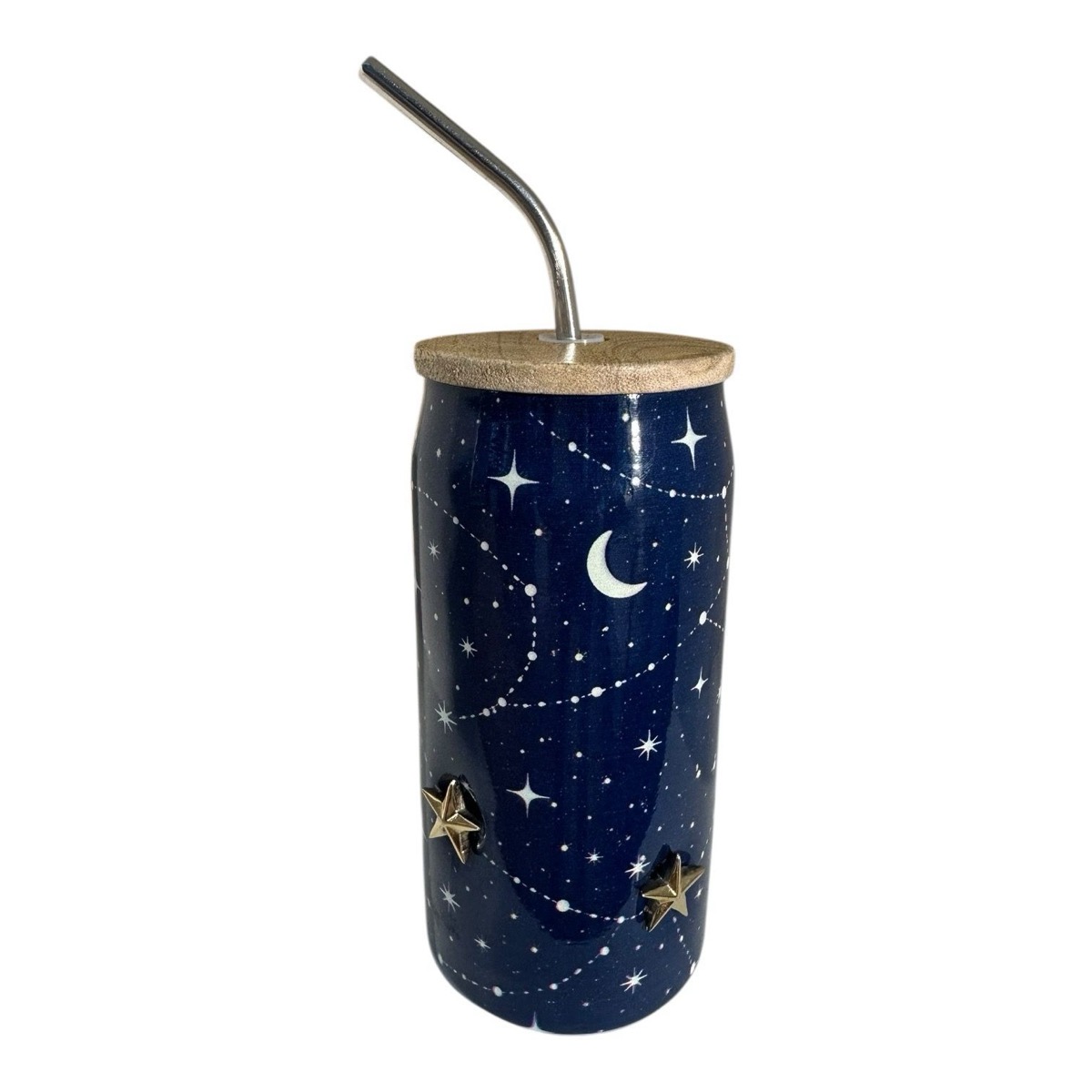 Navy constellation Icon tumbler with a wooden lid and steel straw