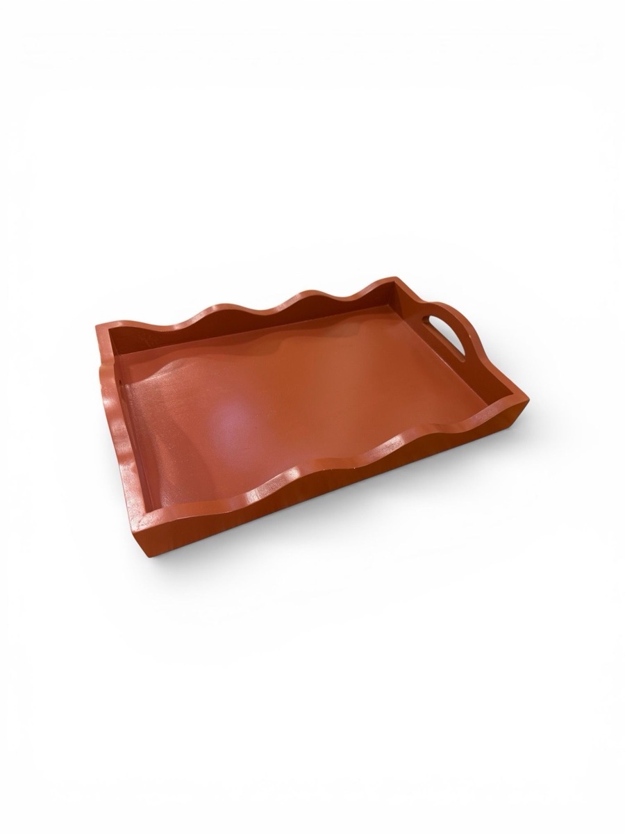 Terracotta scalloped enamel-coated serving tray